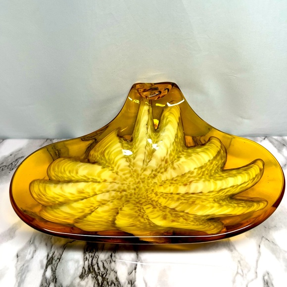 Murano Amber White Gold Flecked Art Glass Bowl Candy Trinket Dish - Picture 1 of 6